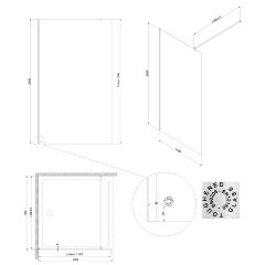 Душевое ограждение AZARIO FELTON 120х200 walk-in, прозрачное cтекло 8 мм с покрытием easy clean, черный матовый профиль (AZ-151S 120)