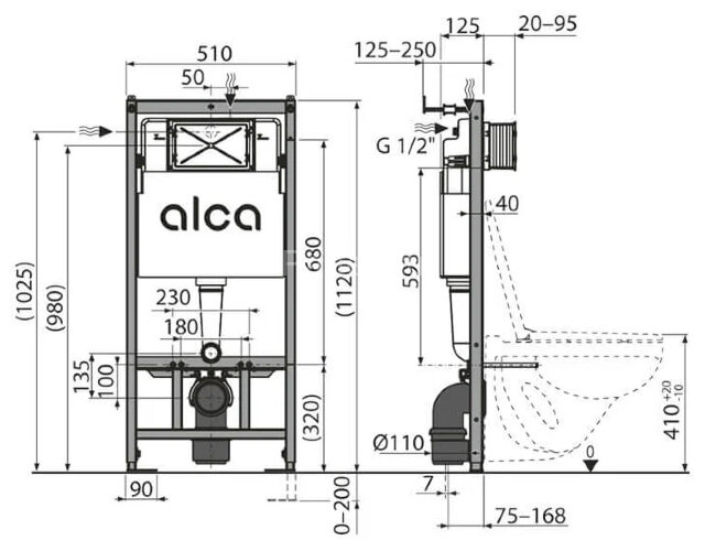 Инсталляция Alcadrain AM101 для унитаза с черной клавишей смыва