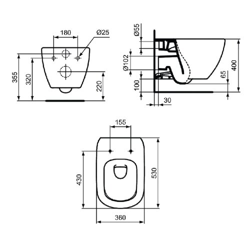 Унитаз подвесной Ideal Standard TESI, без сидения и крышки (T0079V1)
