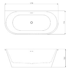Ванна акриловая Azario ELCON 1700x750x580 пристенная, в комплекте с сифоном и металлической рамой (E