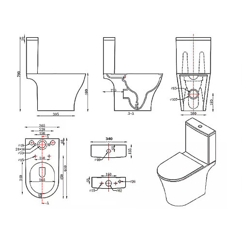 Унитаз-компакт Azario Verde 650х380х790 напольный, безободковый, с быстросъемным сиденьем микролифт