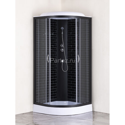 Душевая кабина Loranto 90х90х215 поддон 13см, черный кирпичный узор, прозрачное стекло 4мм, профиль черный (CS669013GB90)