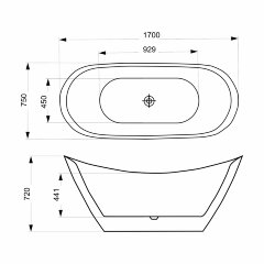 Ванна акриловая Azario MELADO 1700х750х720 белая с черными внешними стенками, свободностоящая в комп