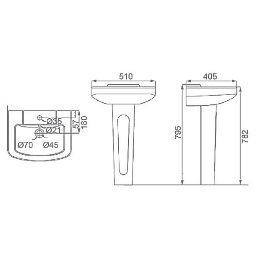 Раковина с пьедесталом Creo Ceramique PROJECT 510х405х795 керамика, белый глянцевый (PR3100+PR3110)