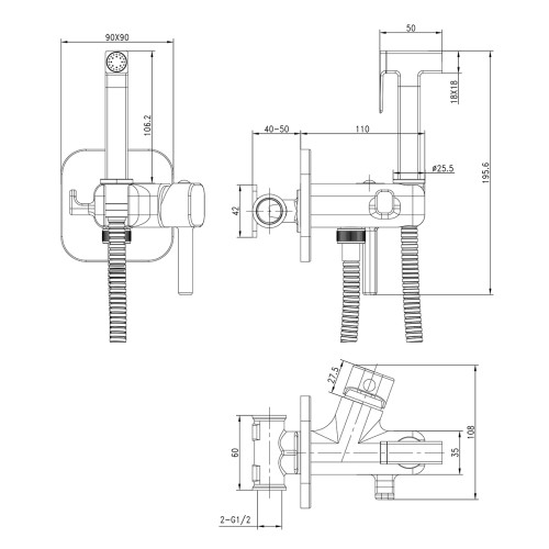 Смеситель Lemark Solo LM7173C с гигиеническим душем, встраиваемый