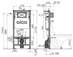 Инсталляция Alcadrain AM101/1120-4:1 RU для унитаза с белой клавишей смыва M670 (AM101/1120-4:1 RU M