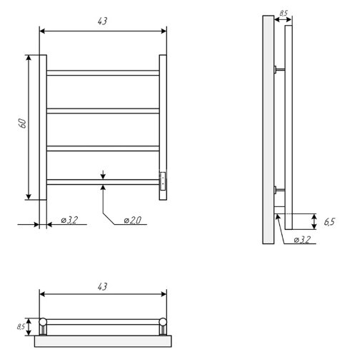Полотенцесушитель электрический ДВИН J neo 60/40 К диммер полированный (4657763844462)