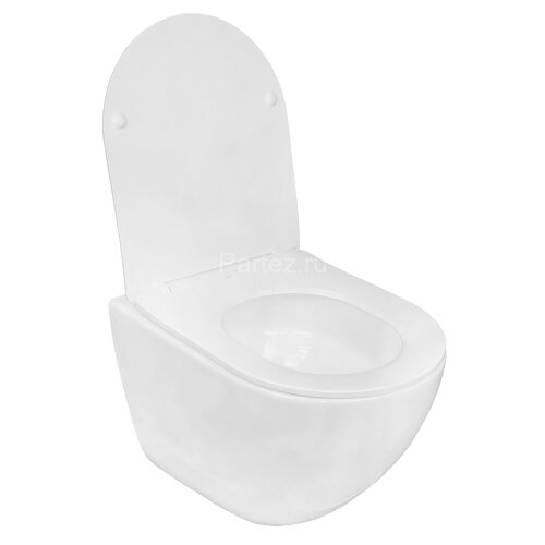 Унитаз подвесной Azario Trevi 495х360х390 безободковый, слив "ТОРНАДО", в комплекте с сидением микро