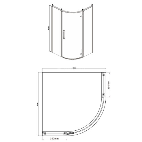 Душевое ограждение Azario ONTARIO 900х900х2000 L без поддона, прозрачное стекло 8 мм, цвет профиля золото (AZ-NBB2231-L 900 GOLD)