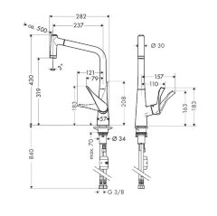 14820000 Metris Смеситель для кухни однорычажный, с выдвижным душем, ½´