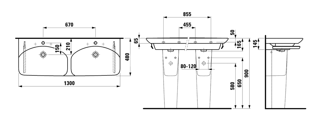 Раковина подвесная двойная Laufen Palace 130x48 см, белый (8.1070.8.000.104.1)