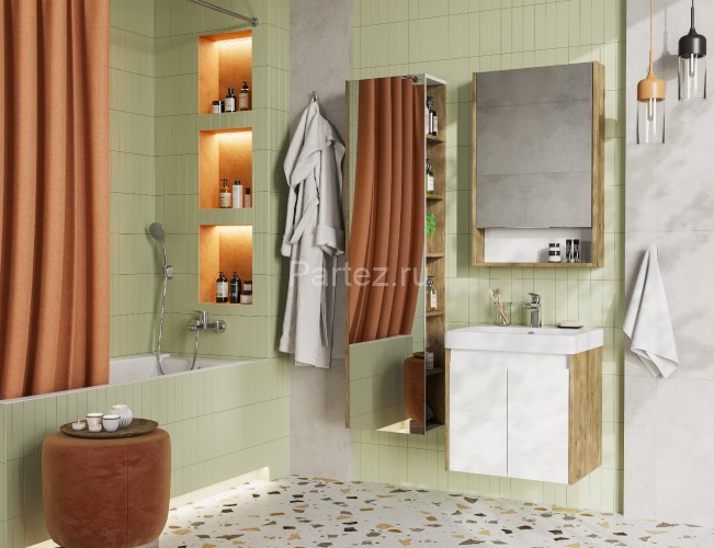 Тумба под раковину AQUATON Сканди 55 Doors универсальная, Белый/Дуб Рустикальный (1A278801SDZ90)