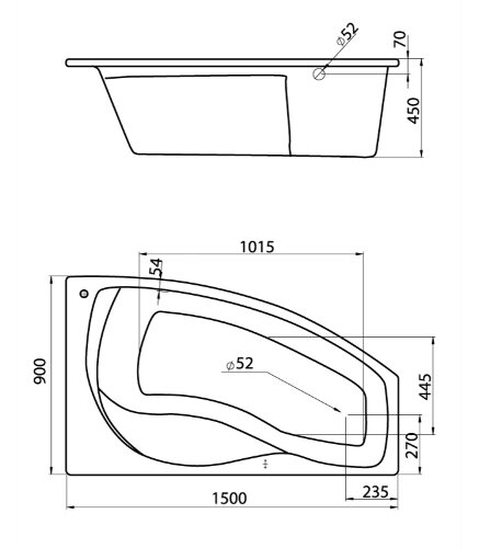 Ванна акриловая Santek Майорка асимметричная 150х90, правосторонняя, белая