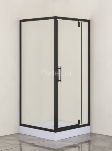 Душевое ограждение LORANTO 90х90х200 R/L с низким поддоном 13см, прозрачное закаленное стекло 6мм, профиль черный (CS-604A 90)