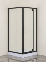 Душевое ограждение LORANTO 90х90х200 R/L с низким поддоном 13см, прозрачное закаленное стекло 6мм, профиль черный (CS-604A 90)