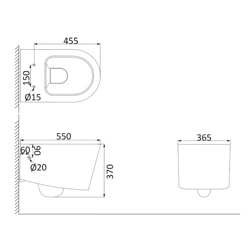 Унитаз подвесной Creo Ceramique RENNES 550х365х370, безободковый с тонким сидением микролифт (RE1100