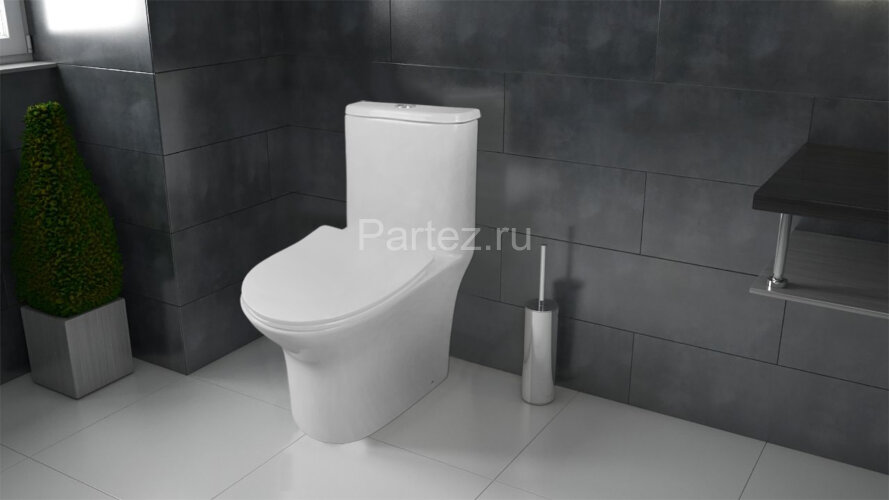 Унитаз-моноблок AZARIO Sente 375х665x785 напольный, безободковый, горизонтальный слив, сиденье дюроп