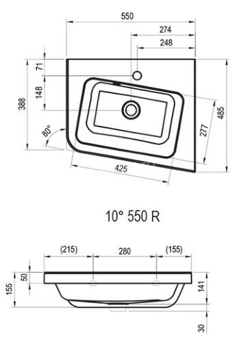 Раковина Ravak 10° 550 R, белая (XJIP1155000)