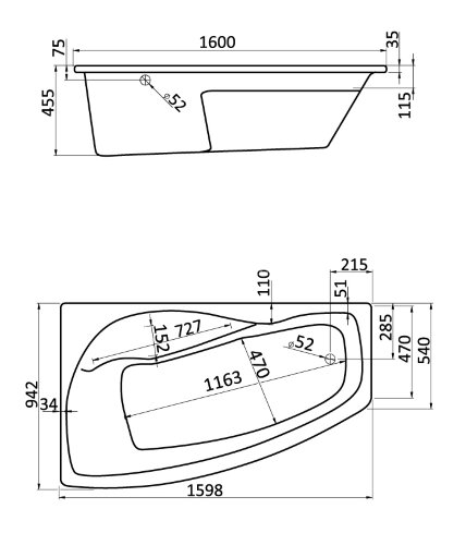Ванна акриловая Santek МАЙОРКА XL асимметричная 160х95 левосторонняя белая