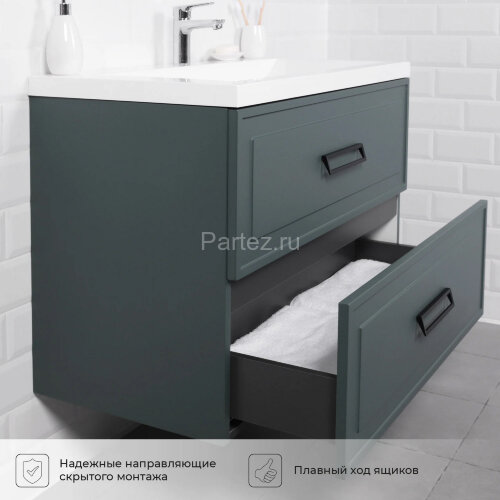 Комплект тумба Итана Pino 90 (903х482х640) подвесная, с раковиной Alisa 90 Веллюто, Авокадо (CS00090