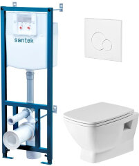 ПЭК: Santek Нео rimless подвесной безободковый унитаз с сиденьем + инсталляция + панель смыва белая 