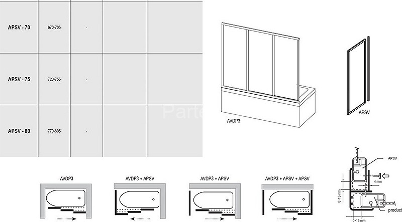 Шторка для ванны неподвижная Ravak 80х137 цвет профиля сатин (95040U02Z1)