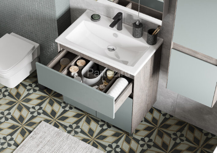 Тумба под раковину Aquaton Форест 75 см универсальный монтаж, дуб рошелье/сумеречный голубой (1A2783