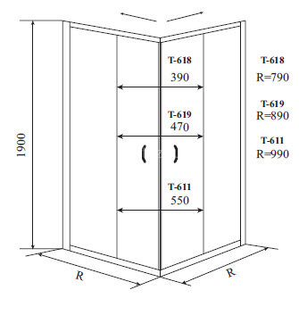 Timo ALTTI душевой угол 611 Foggy Glass (100*100*190),шт