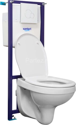 ПЭК Santeri Альфа комфорт, комплект инсталляции с унитазом с сиденьем Микролифт, белая кнопка смыва