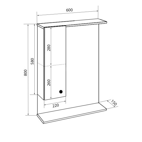 Зеркало-шкаф Loranto Моника 60 без светильника, левостороннее, 600х695х150