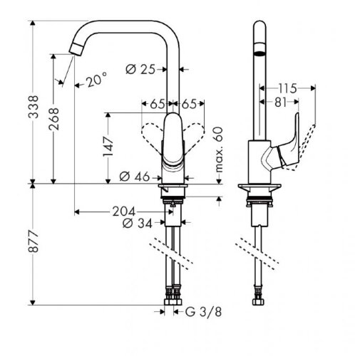 Hansgrohe 31820800 Focus Смеситель для кухни, однорычажный, 1/2, под сталь