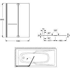 Шторка для ванны распашная Jacob Delafon ADEQUATION 100х140 цвет профиля черный (E4931-BL)
