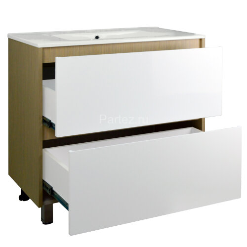 Комплект тумба Стиль Stella 80/2Н 810х810х460 Дуб дымчатый/Белый, под раковину Leon 7506-80 (CS00076