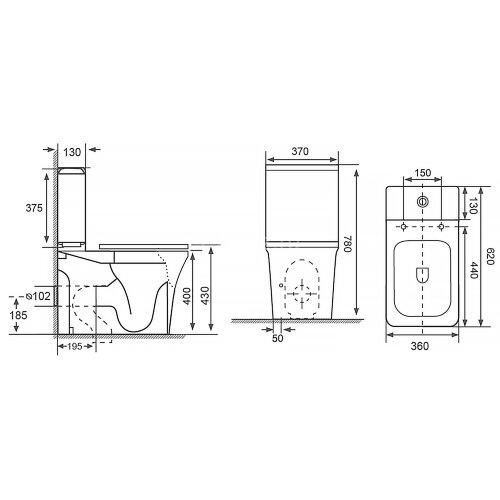 Унитаз-компакт Azario Candy 370х620х780 напольный, безободковый, в комплекте с бачком и сиденьем мик