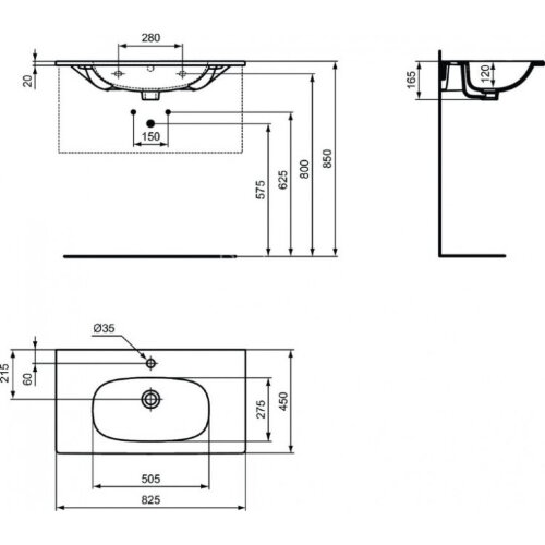 Раковина Ideal Standard Tesi 82,5х45 см, черная (T3509V3)