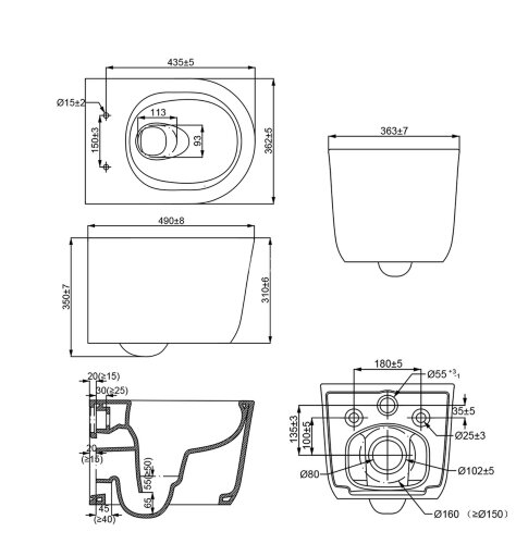 Унитаз подвесной Creo Ceramique LYon 2.0 490х360х350 безободковый, с системой смыва Tornado в компле
