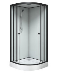 Душевая кабина Loranto NEO 90x90x(190+15) с низким поддоном 15см, прозрачное закаленное стекло 5 мм, задниt стеклянные стенки белые, профиль черный-ма