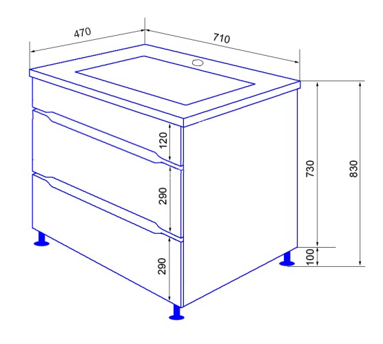 Комплект тумба Арфа 70/2Н (710х830х470) напольная с раковиной LEONE NEW без подсветки (CS00071937)