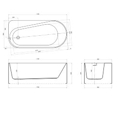 Ванна акриловая AZARIO FANO 1700х800х600 пристенная, в комплекте с сифоном и металлической рамой, ле