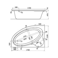 Ванна акриловая асимметричная Santek Эдера 170х100, левосторонняя, белая