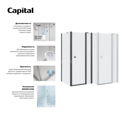 Душевая дверь Roca CAPITAL распашная 100х195, толщина полотна 6мм универсальная, цвет профиля черный