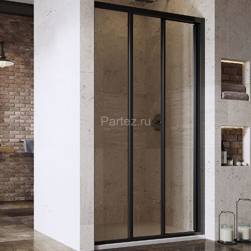 Душевая дверь Ravak раздвижная 131х198, толщина полотна 3мм универсальная, цвет профиля черный