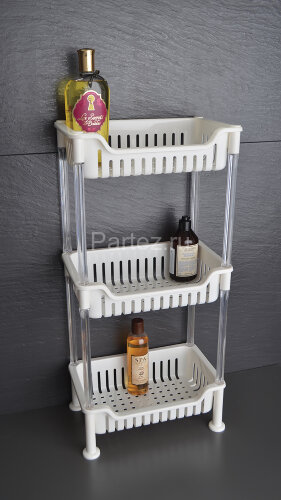 Этажерка прямоугольная Fixsen Grampus трёхэтажная, пластик, белая (GR-7294)