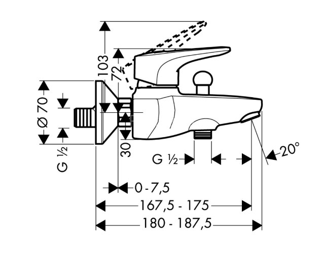 Hansgrohe 31470000 Metris Е Смеситель для ванны, однорычажный, ВМ, 1/2