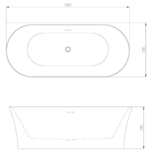 Ванна акриловая Azario ENGELS 1800x750x580 пристенная, в комплекте с сифоном и металлической рамой (