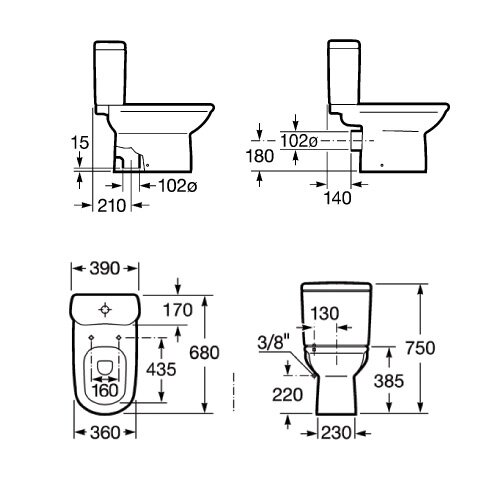 Чаша напольная Roca GIRALDA, гориз.выпуск, уст.компл., 690 мм (7.3424.6.600.0)