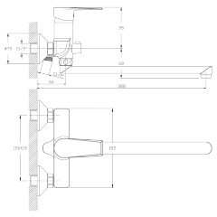 Смеситель Rossinka RS28-33 для ванны универсальный